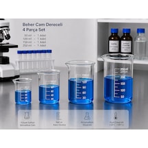 Beher Cam Dereceli 50 Ml 1 Adet, 100 Ml 1 Adet, 150 Ml 1 Adet, 250 Ml 1 Adet 4 Parça Set