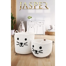 Jasper Beyaz İkili Jüt İp Kedi Tasarımlı Çocuk Odası Organizer