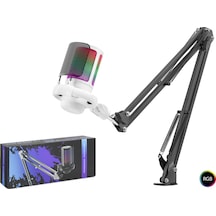 Hadron Me6s35w Gaming Rgb Mikrofon Seti Ayarlı Masa Kolu Type-c 192khz 24bit - Beyaz