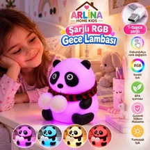 Sevimli Panda Gece Lambası Rgb Renk Değiştiren Dokunmatik Silikon Bebek Çocuk Odası Şarjlı Led Çok Renkli