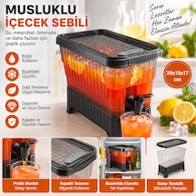 Musluklu Su Ve Meşrubat Sebili Buzdolabı Uyumlu Kapaklı İçecek Dispenseri 29x15x17 Cm Gri - Siyah