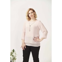 Moda Berray 1934 Kolyeli Şifon Büyük Beden Şık Bluz Açık Pembe Pembe