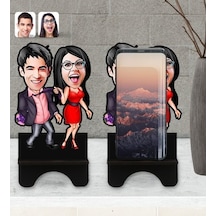 Kişiye Özel Sevgililer Karikatürlü Ahşap Biblo Telefon Standı-4