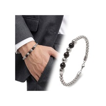 Premium Siyah Beyaz Çelik Top Çelik Zincir Erkek Bileklik 31834b29d1 - 25 Cm Gümüş - Siyah