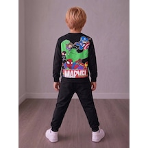 Karakter Desenli Sırt Baskı Detaylı 2 İplik Erkek Çocuk Sweatshirt & Eşofman Alt Üst Takım Siyah