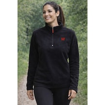 Walke Premium Kadın Yarım Fermuarlı Outdoor Spor Polar Ceket Siyah