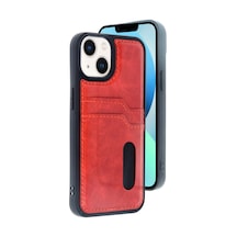 Apple İphone 14 Kılıf Sara Kartvizitli Deri Kılıf - Kırmızı 0.2M-Çok Renkli