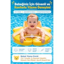 Bebek Yüzme Simidi 2'si 1 Arada- İç Haznesi Çıkabilir, Güvenli ,yeni Model- Ayıcık Desenli Sarı Ld00