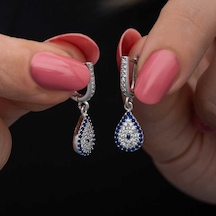 Gümüş Sallantılı Damla Nazar Kadın Küpe Gümüş