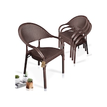 Bahex Bambu 4lü Set Rattan Kollu Bahçe Sandalye Koltuk 4ad Kahve Kahverengi