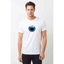 Kurabiye Canavari Baskılı Beyaz Erkek Tshirt
