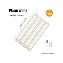Dashanshop 4 Adet Usb Şarjlı Büyük Bataryalı Hareket Sensörlü Led Dolap Altı Işığı Sıcak Beyaz 30cm Sıcak Beyaz