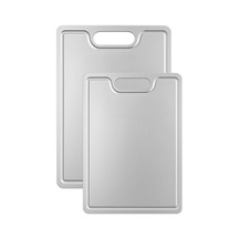 2'li Paslanmaz Çelik Kesme Tahtası Seti Su Kanallı Dayanıklı Metal Kesim Panosu 23x34 Cm Diğer
