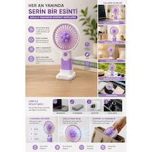 Telefon Standlı Şarjlı Mini El Vantilatörü - Usb Şarjlı - Taşınabilir Masaüstü Fan
