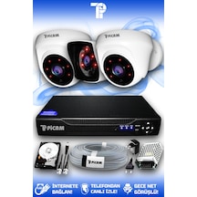 Picam 3 Kameralı Kare 2 İç Kamera Set 250 GB HDD Full HD Gece Görüşlü Güvenlik Kamerası Sistemi