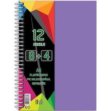 8+4 Ayraçlı Defter 12 Konulu 300 Yaprak 1 Adet 8 Kareli 4 Çizgili Spralli Plastik Kapak Seperatörlü Lila