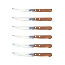 6 Lı Paslanmaz Çelik Steak Bıçağı Seti Tırtıklı Keskin Ağızlı, Ahşap Saplı Et Ve Mutfak Bıçağı