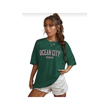 Kozia Outdoors Malkoçbey Ocean City Baskılı Oversize Unisex Basic T-shirt Yeşil