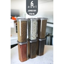 Kapaklı Erzak Bakliyat Saklama Kabı Kare Saklama Kutusu Seti 6 Adet 1750 Ml Plastik Gri Diğer
