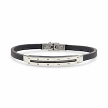 Erkek Desenli Silikon Kordonlu Çelik Bileklik 9155 Gümüş