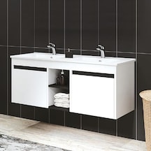Denko Twin 120 Cm Mdf Beyaz Banyo Dolabı Alt Modül Ve Lavabo Beyaz