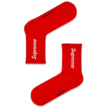 Kırmızı Supreme Desenli Renkli Spor Çorap