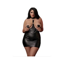 Tegan Büyük Beden Fantazi Sırtı Açık Deri Seksi İç Giyim Tg279205 Siyah