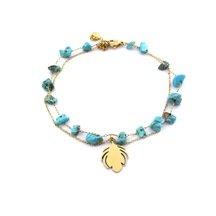 Ferizz Doğal Taşlı Yaprak Model Halhal Hal-184 Çok Renkli