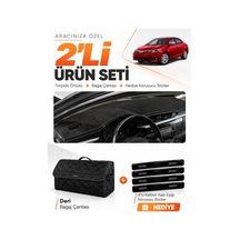 Toyota Corolla E170 2012-2018 Uyumlu Torpido Örtüsü + Deri Bagaj Çantası + Sticker Seti - Siyah