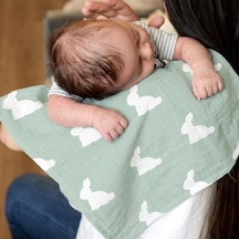 %100 Pamuk Müslin Bebek Omuz Bezi 5li - Mono Lapin Matcha Green Omzbez-05l-000mhg