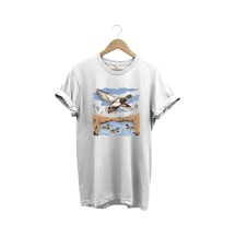 Hunting Avcılık Ördek Avı Sazlık Göl Baskılı %100 Pamuk Regular Fit Unisex T-shirt Beyaz