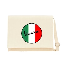 Vespa Logo Krem Kanvas Postacı Çantası