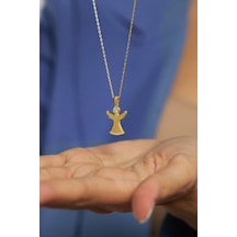 Zirkon Taşlı Gold Semazen Gümüş Kolye
