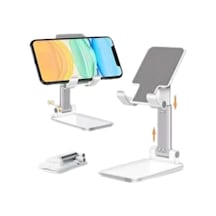 Drnds Ayarlanabilir Ergonomik Katlanabilir Masaüstü Telefon Tutucu Beyaz Çelik