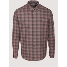 Erkek Gömlek Kiremit Uzun Kol Ekose Kareli Flanel Yün Tuşeli Slim Fit Düğmeli Yaka Shirt Ncs Jeans 7266-kiremit Kiremit