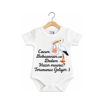 Babylimon Canım Babaannem Ve Dedem Hazır Mısınız Torununuz Geliyor Yazılı Baskılı Bebek Zıbını Beyaz - 936542315 Beyaz