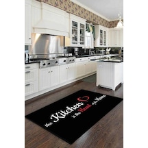Siyah Kaymaz Taban Yıkanan Kitchen Yazılı Mutfak Halısı Mt49n11