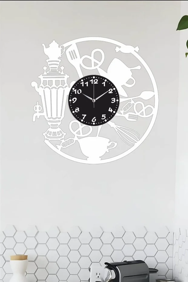 Cafe Duvar Saati Semaver Beyaz - Siyah