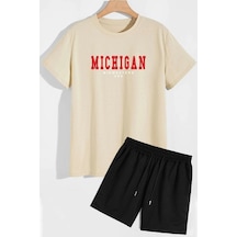Uyguntarz Michigan Şort T-shirt Eşofman Takımı Bej