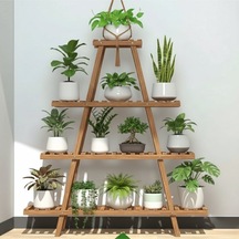 Wooddesign Masif Köknar Ahşap Çiçeklik 4 Katlı Dekoratif Saksı Standı Ve Bahçe Rafı 120x120 Cm Kahverengi