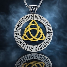 Paslanmaz Çelik Viking Rün Kolye Triquetra Sembol Altın Renk Detaylı Norse Mitoloji Viking Kolye Altın - Beyaz