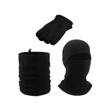 Axe Sportswear Parmaksız Kesik Polar Eldiven - İpli Boyunluk - Kar Maskesi Siyah