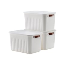 Ayrex 3 Adet Modern Kapaklı Saklama Kutusu Seti -15 Litre Beyaz -taşınabilir Kulplu, Dolap İçi Düzenleyici, Ç Genel