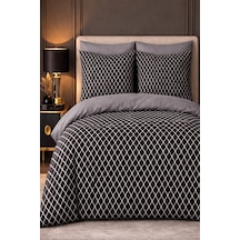 More Home Çift Kişilik Nevresim Takımı Lastikli Çarşaflı Motif Desen Siyah Antrasit