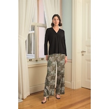 Civetta Çiçekyaprak Ve Etnik Desenli Uzun Kollu Pijama Takımı Siyah