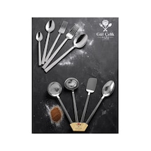 Gül Mutfak 34 Parça 6 Kişilik Çelik Düz Çatal Kaşık Ve Servis Seti 18/0 Inox