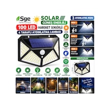 Sge Teknoloji Siyah Solar Güneş Enerjili Hareket Sensörlü 4 Taraflı Bahçe Garaj Ev Aydınlatma Lambası 14425615