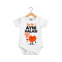 Babylimon Tipe Tip Aynı Halası Desenli Kısa Kol Unisex Body Beyaz - 936542290 Beyaz
