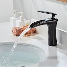 İsaoğlu Yapı Siyah Lavabo Bataryası Şelale Doğal Akışlı Musluk Mat Siyah Lavabo Musluğu Siyah