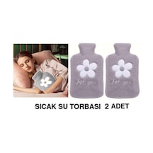 2 Adet Sıcak Su Torbası Peluş Papatya Desenli Gri 21x13,5x2cm 500 Ml Gri